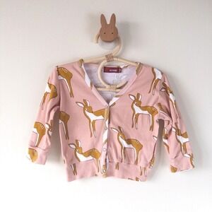 Milkbarn Deer‎ Cardigan Baby 6-12 Months Pink Organic Cotton Snap Front